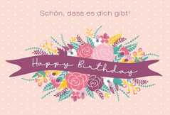 Faltkarte "Happy Birthday" - Blumen
